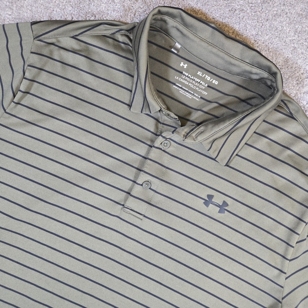 Under Armour Polo Mens XL Marine Green Striped Playoff Polo Performance Golf
